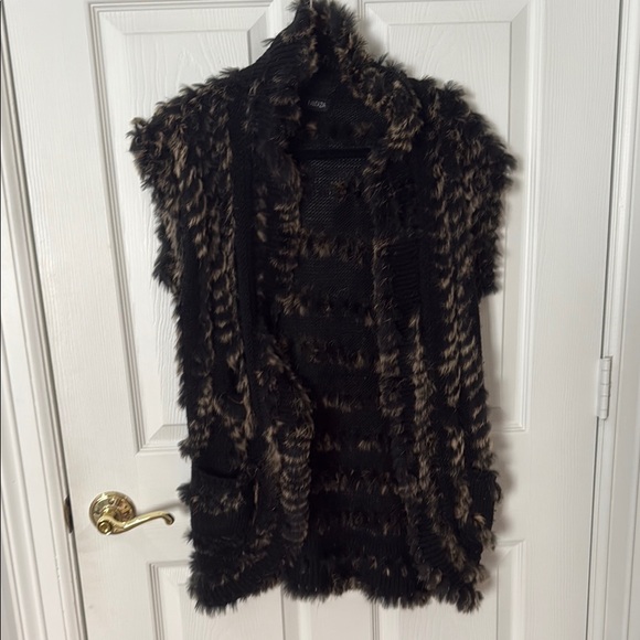 VINTAGE Black and Brown rabbit Fur Vest Fantazia szM - Picture 1 of 7